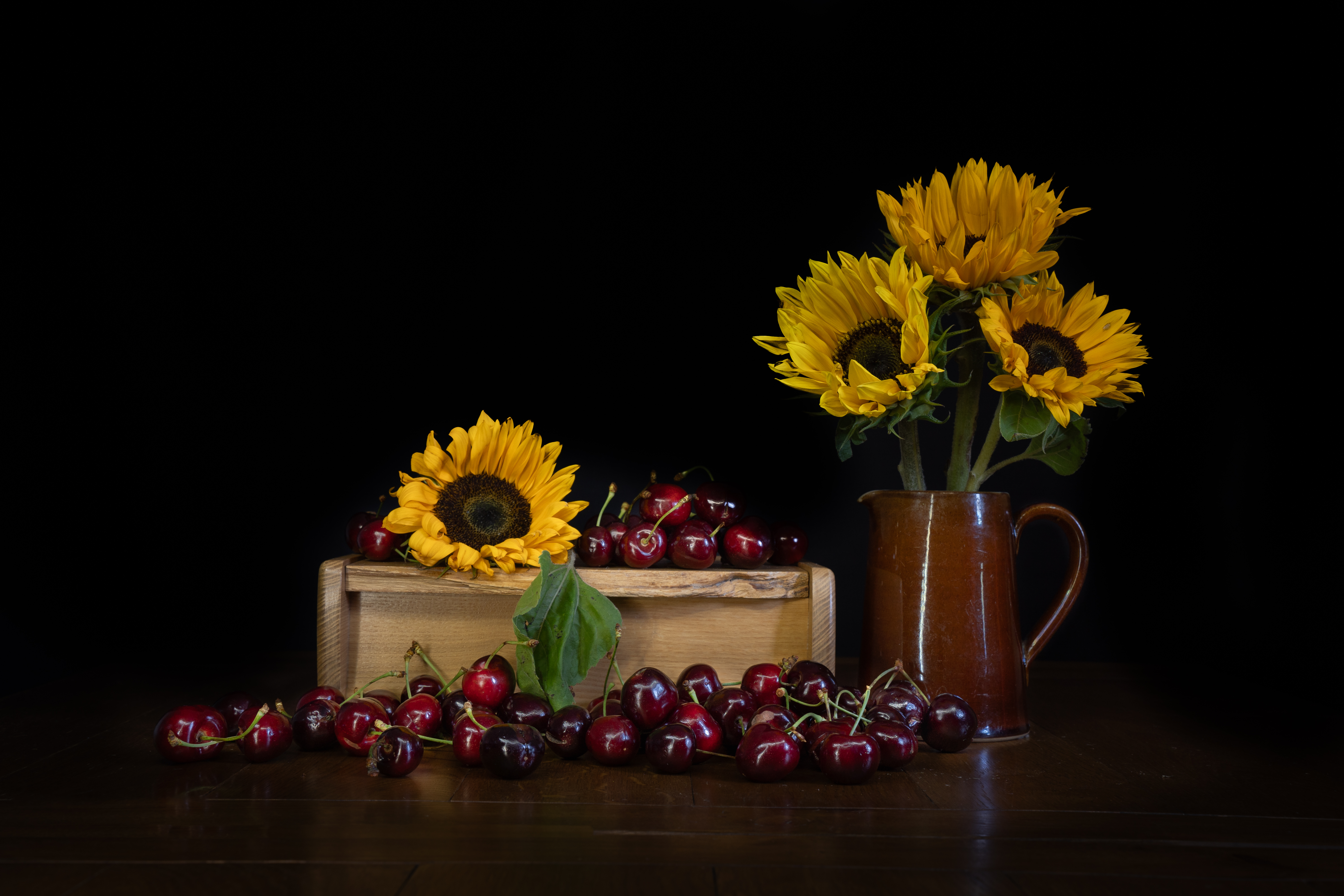 sunflowers and cherries